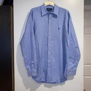 Vintage Ralph Lauren Yarmouth Pinpoint Oxford Blue Plaid Men Size 16 34/35 Whte